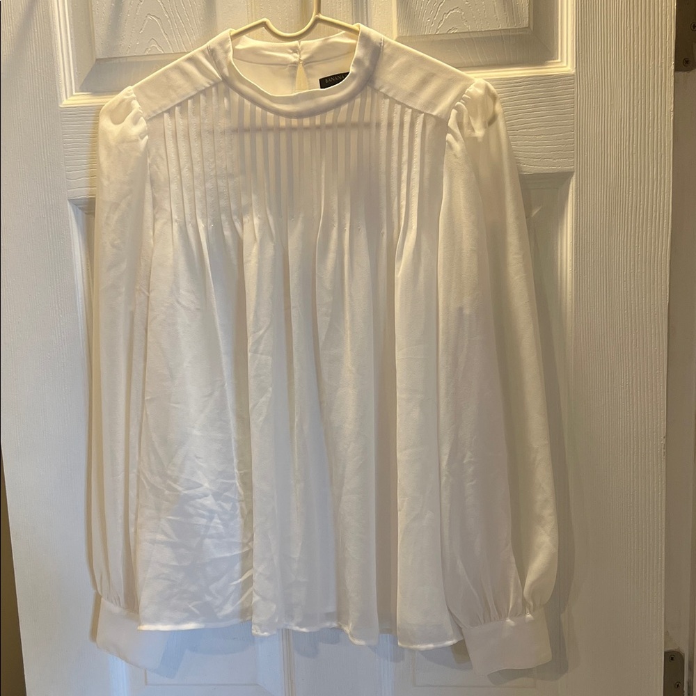 Banana Republic White Pleated High-Neck Blouse